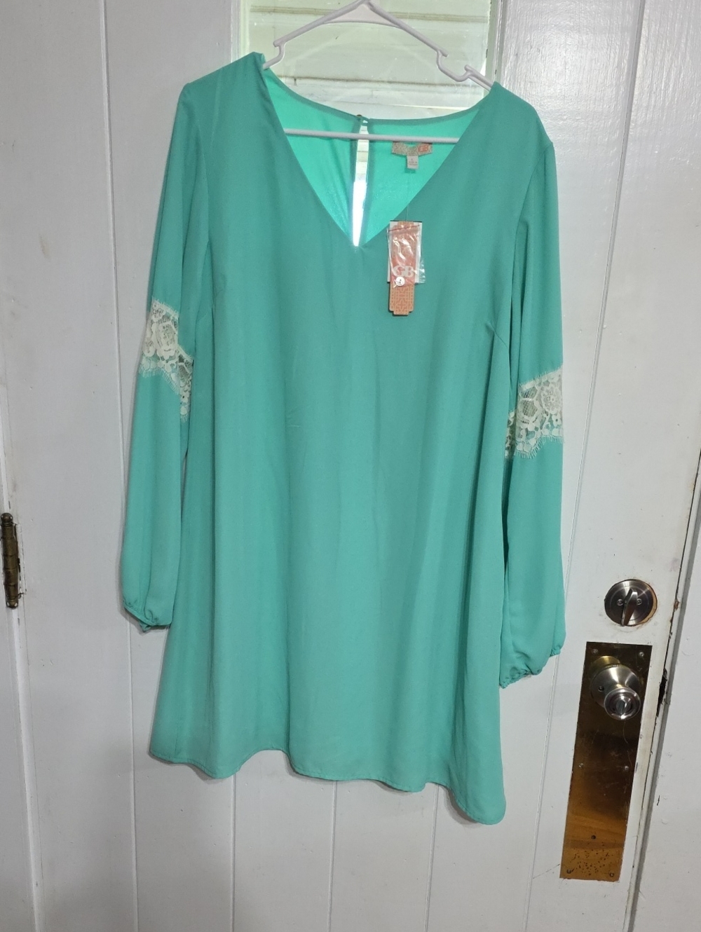 NWT GB Women's Dress Midi Mint Green/White Lace Lightweight Lined Sz L